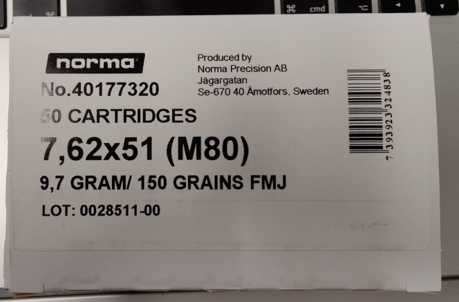 Norma Ptr 7,62x51 FMJ 150gr Taiga/DLE M80